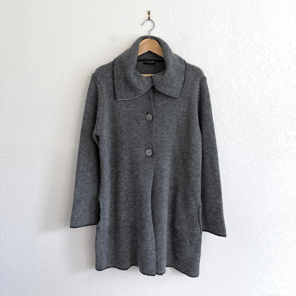 Gottardi Collection Grey Wool Blend Knit Button‎ Front Long Cardigan Sweater XL